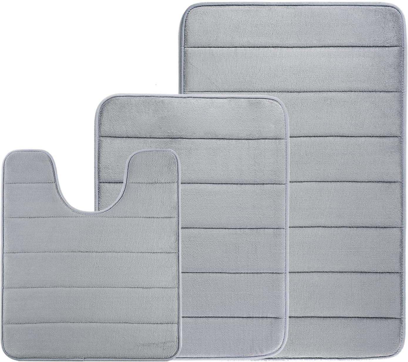 Grey Memory Foam Bath Mat Set